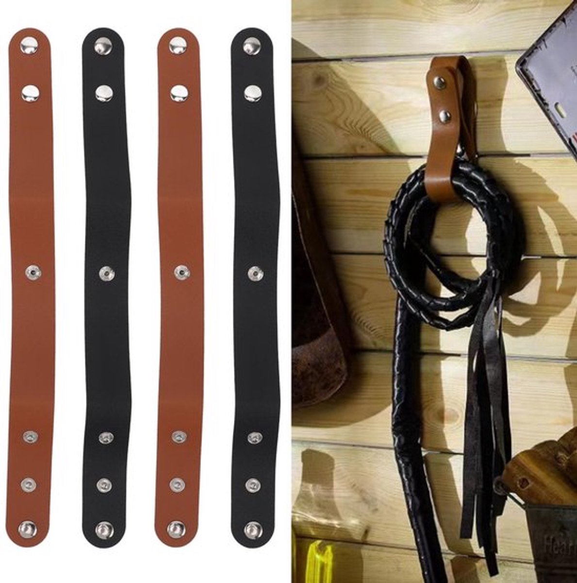 Handgemaakte leren zweep holster in zwart en bruin