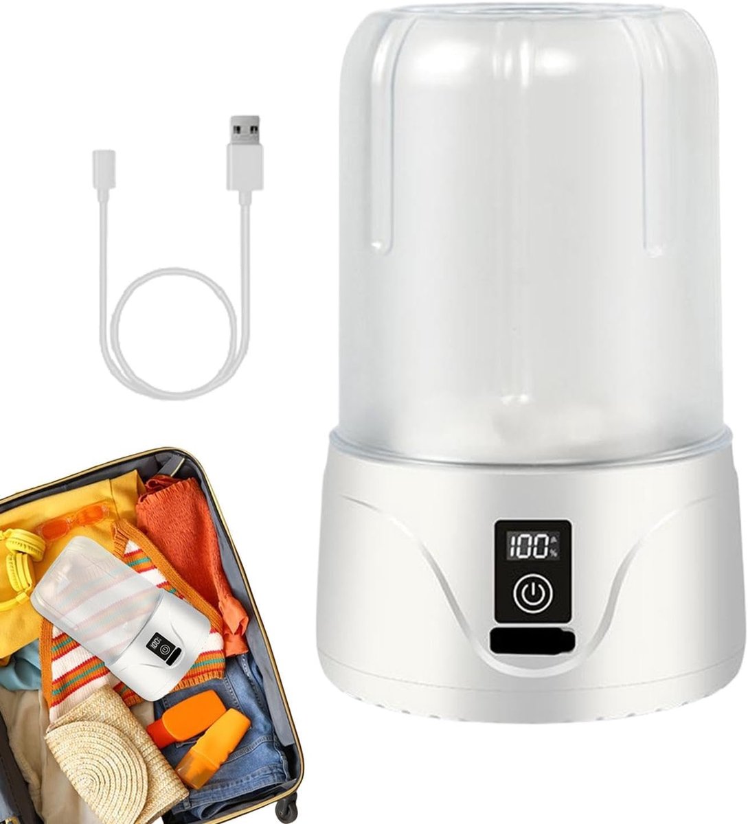 Draagbare Wasmachine Reis Wasmachine Kleding Reinigen Oplaadbaar Draadloos 1000 ml Capaciteit Wit