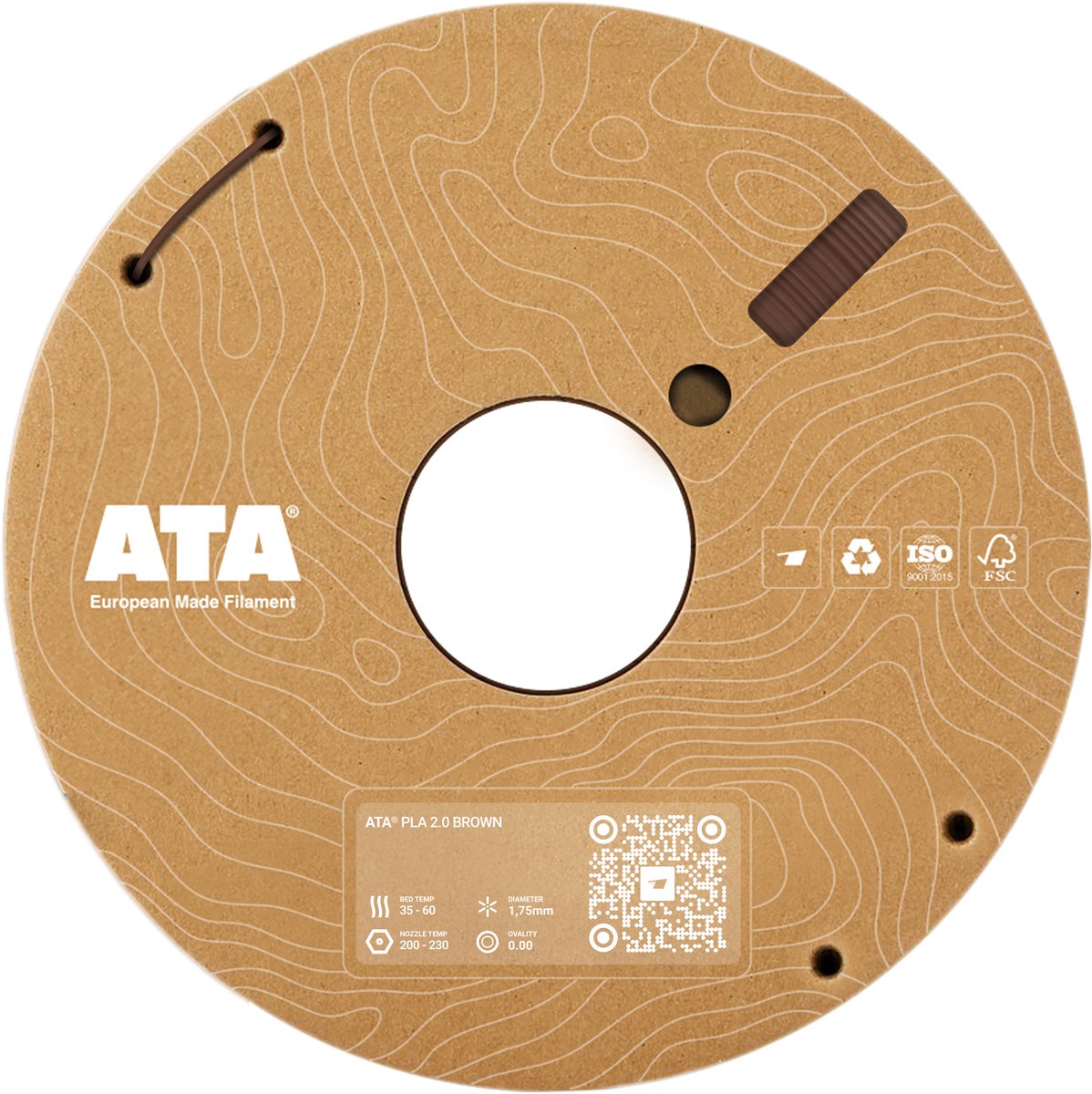 ATA® PLA 2.0 Brown SP | PLA 3D Printer Filament - 1.75mm - 1 KG PLA Spool - Diameter Consistency Insights (DCI) - European Made Filament