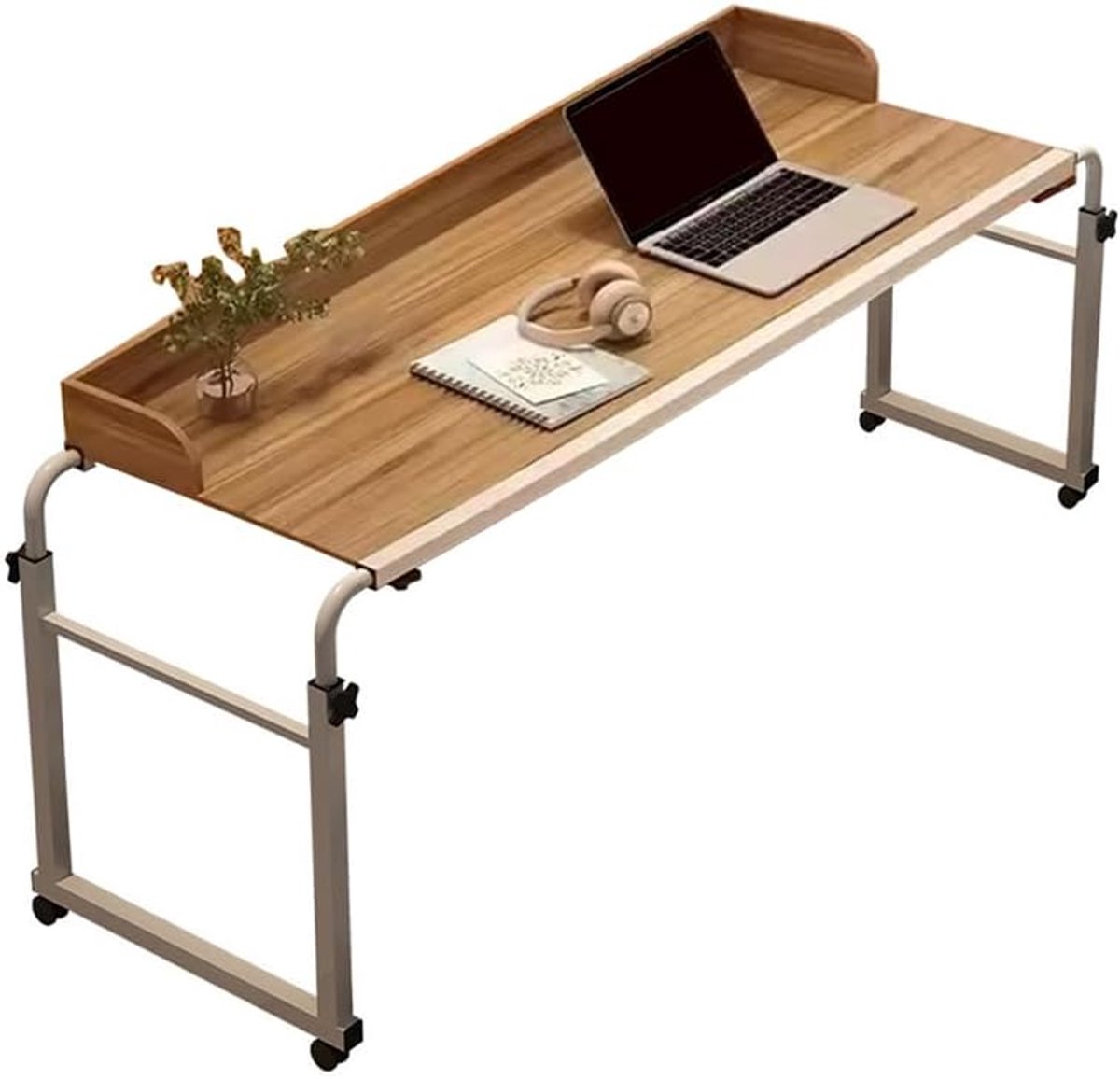 Nachtkastje met wieltjes — In lengte en hoogte verstelbaar — Geschikt voor kingsize- of queensize-bedden — Laptoptafel — Multifunctionele computertafel — Stevig en duurzaam — Draagvermogen: 159 kg