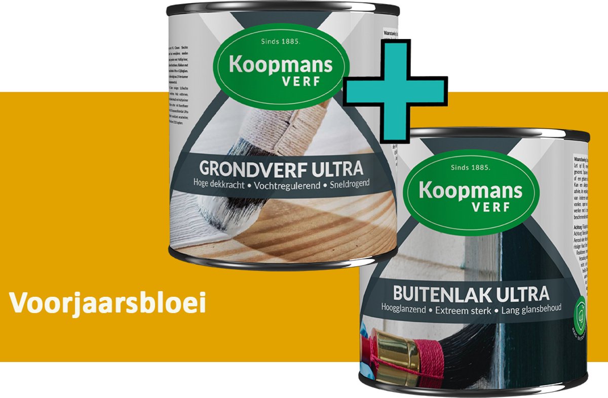 Koopmans Grondverf Ultra en Buitenlak Ultra - Grondverf Lakverf set - Buiten - Voorjaarsbloei – 2x - 2,5 l