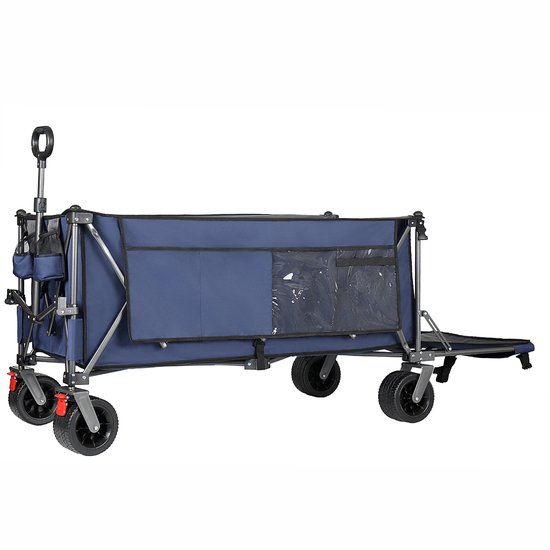 300L+120L opvouwbare bolderkar & achterklep, 180cm opvouwbare bolderkar met extra brede 17x10 cm all-terrainwielen handwagen, ideaal voor tuin, boodschappen, strand en buitengebruik (blauw) — afbeelding 5