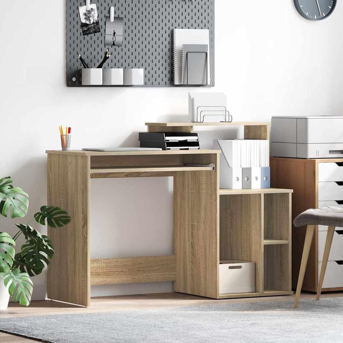 Bureau met opbergruimte - Schrijftafel Studiebureau - Thuiswerken Studeren - Krasbestendig oppervlak - 1205x44x885 cm - Sonoma eiken