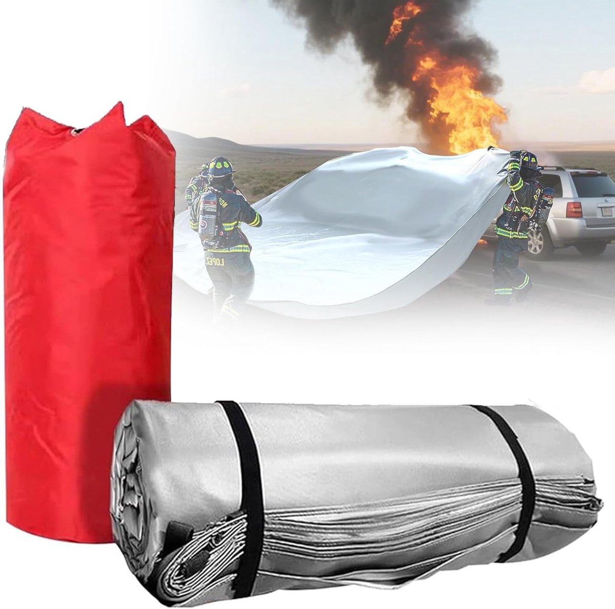Nooddeken - Brandwerend zeildoek - Voertuig brandveiligheid - Hittebestendig tot 1100°C - 3 x 4 meter - Zilver