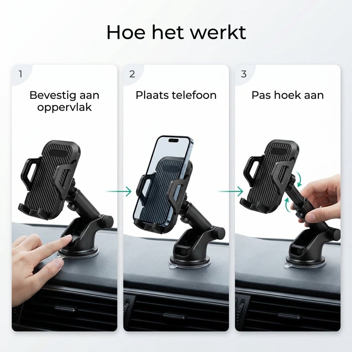 Telefoonhouder Auto – Universele GSM Houder met Zuignap – Voor Dashboard & Raam – Stevige Autohouder voor Smartphone - zwart – foto 4