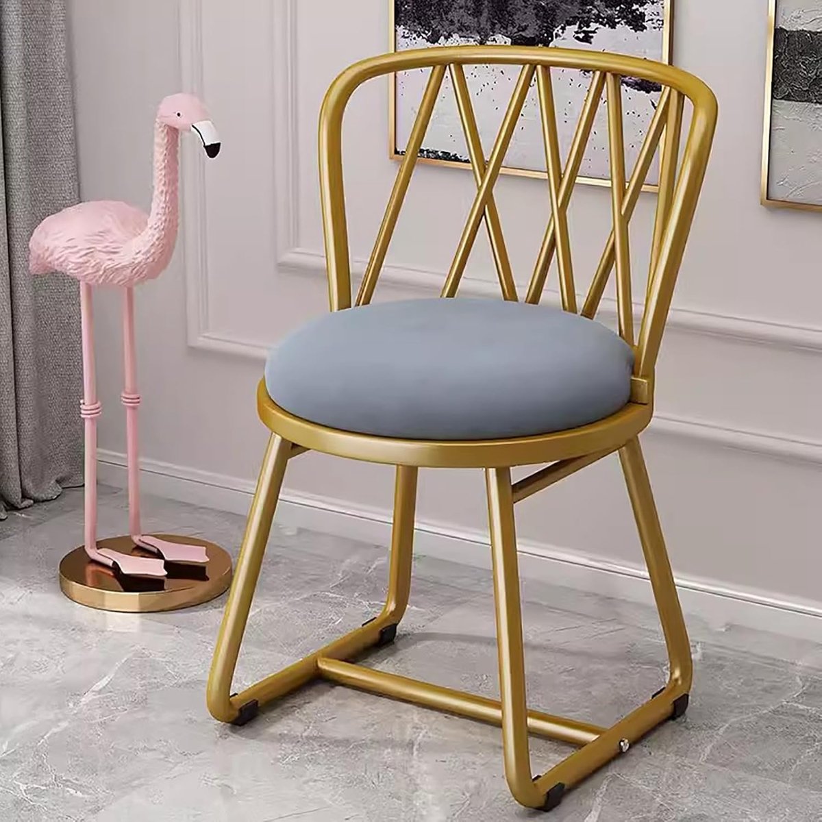 Make-up Stoel - Kapstoel Smeede - Comfortabel Zitten - Ergonomische Vorm - 818 cm Hoog - Donkergrijs