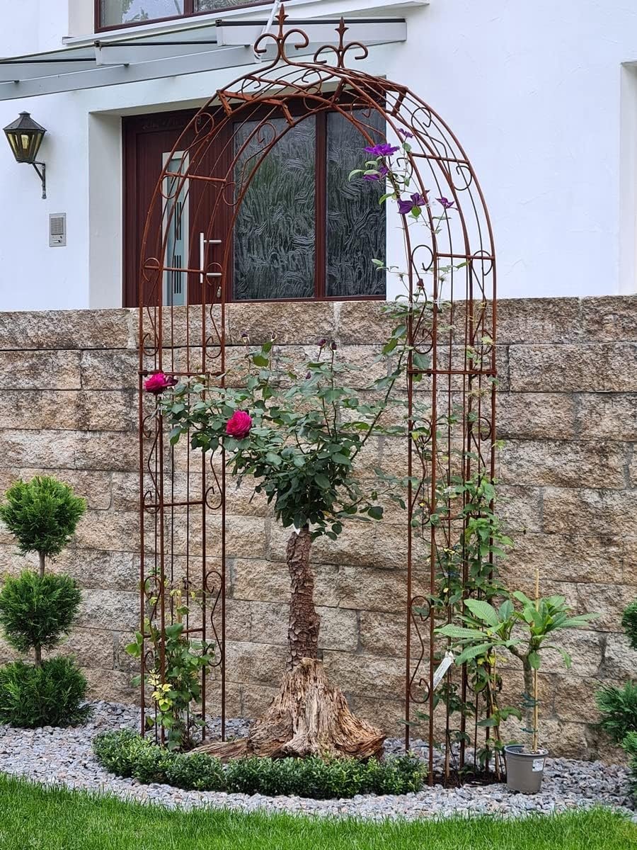 Rozenboog Tuin - Klimplant Steun - Planten Ondersteunen - Handgemaakt Massief Ijzer - 245-280 cm Hoog - Zwart