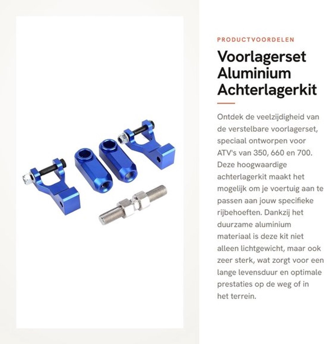 Achterlagerkit aluminium - verstelbaar, voorlagerset inclusief
