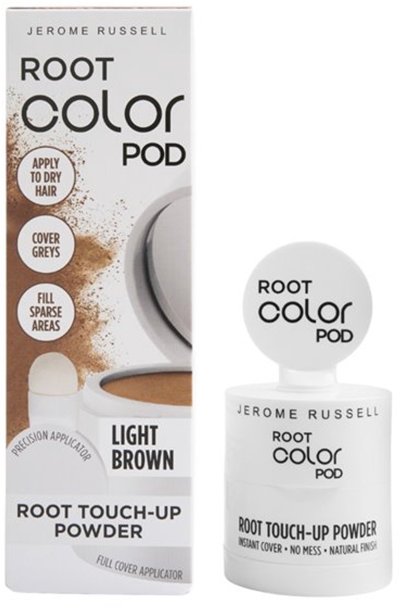 Uitgroeipoeder Lichtbruin - Jerome Russell Root Color Pod - Uitgroei & Grijze Haren Bijwerken - Haarpoeder met Spiegel & Spons - Vegan 4g