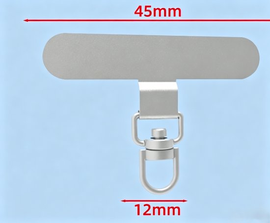 Zilverkleurige telefoonkoordclip van 45mm x 12mm.