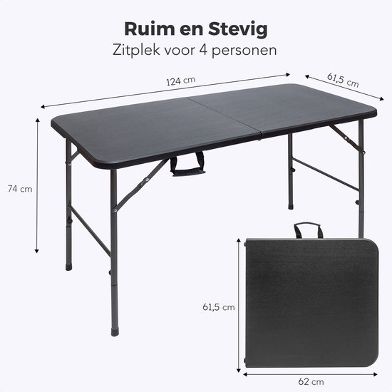 LifeGoods Inklapbare Tafel - 120x60 cm - Campingtafel - Stevige Klaptafel - Weerbestendig - Vouwtafel voor Buiten - Zwart van LifeGoods — afbeelding 3