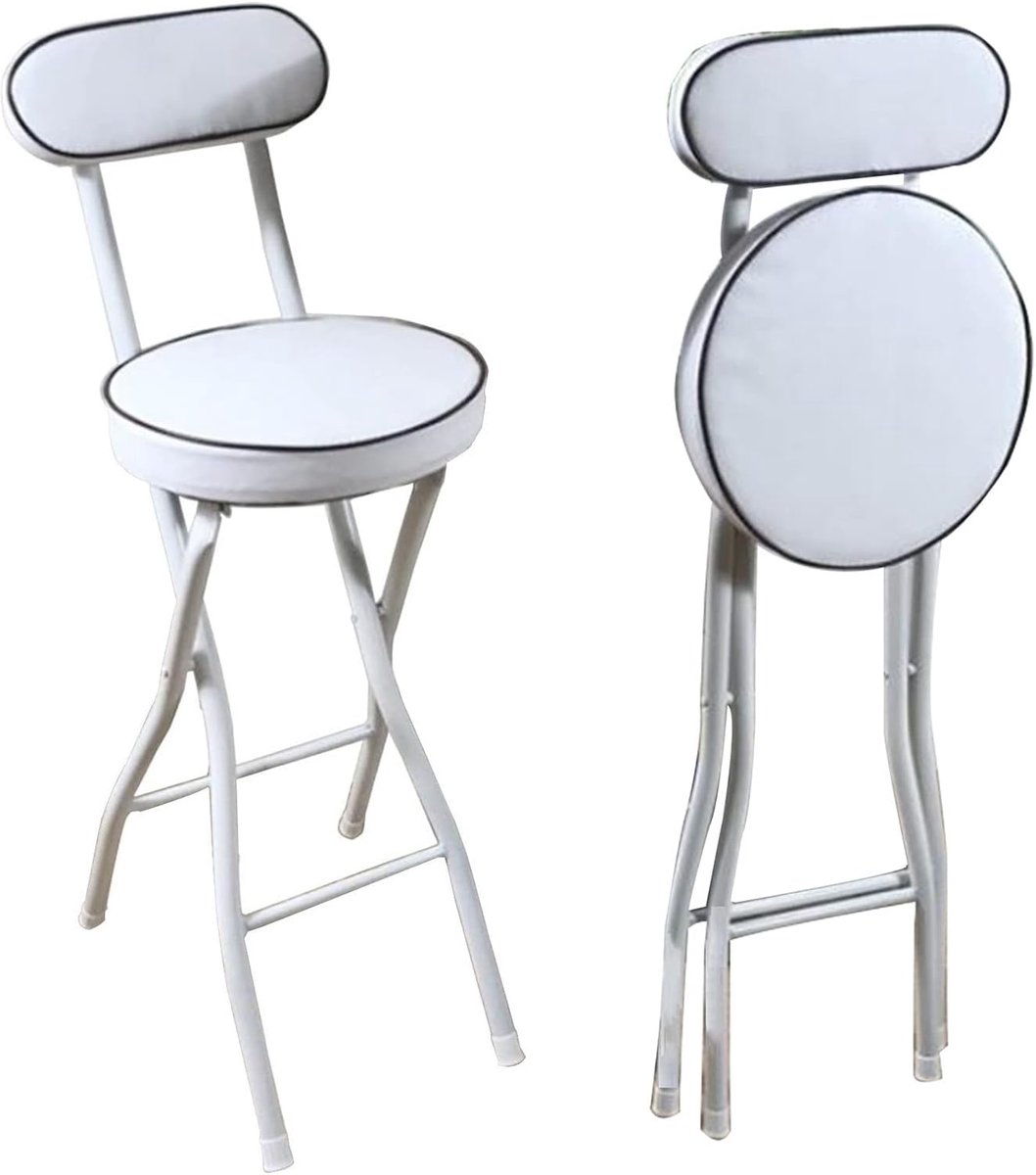 Opvouwbare Kruk - Hoge Stoel - Ruimte Besparen - Met Voetensteun - 65cm Hoog - Wit