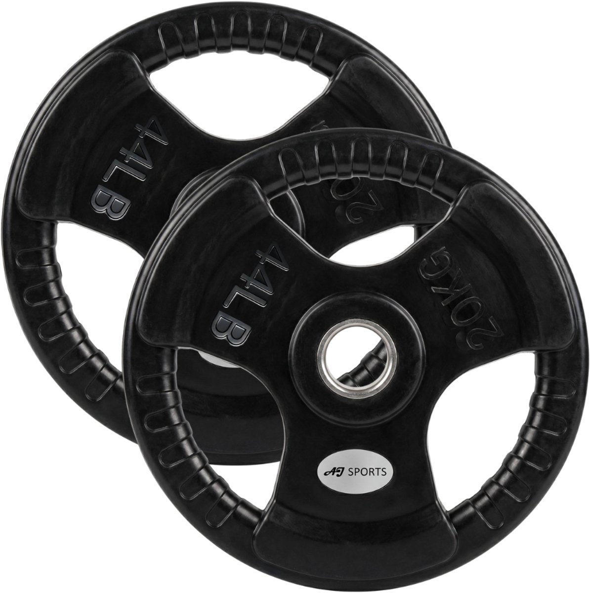 AJ-Sports Olympische Halterschijven 20kg - 2 stuks - Rubber - Handgrepen - 50 mm - Ø 50 mm - Zwart - Sport Gewichten voor Thuis - Geschikt voor Fitness, CrossFit & Functional Training