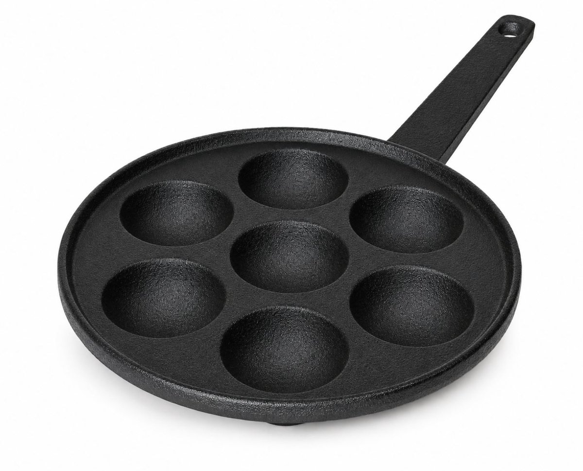 BSS® Poffertjesmaker Gietijzer – Poffertjespan voor Inductie en Gas – 7 Vaks Mini Pannenkoekenpan – Takoyaki Maker Ø 5,5 cm
