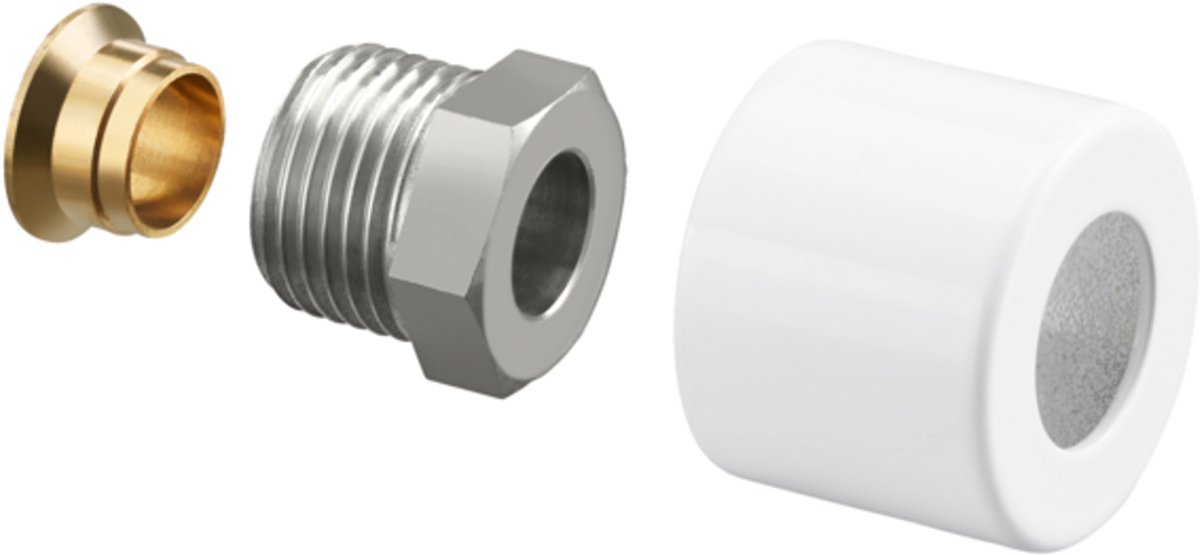 OVENTROP Knelkoppeling set (1-voudig) voor Thermostaatventielen E, G 1/2 AG x 15 mm, wit gepoedercoat, 1169193