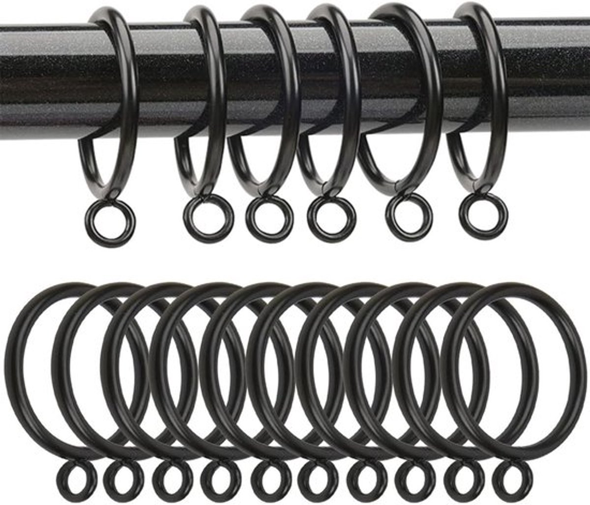 Dailygoods- Gordijnringen 24 stuks - Zwart - 55 mm interne diameter - Duurzaam