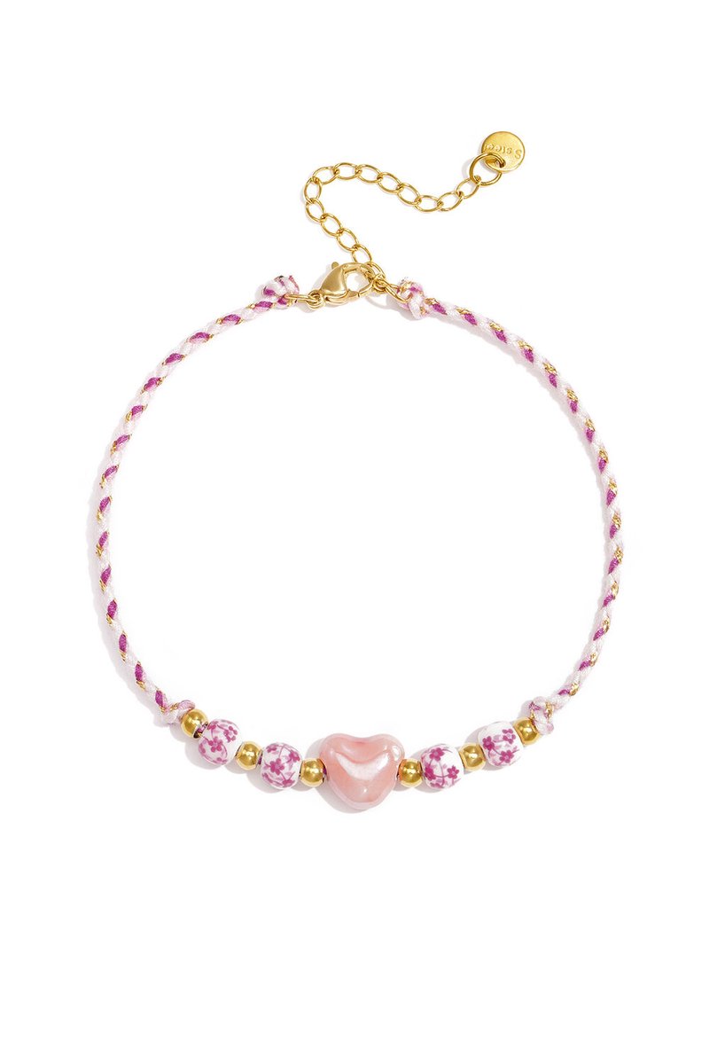 Bijoutheek Enkelsieraad Summer Vibe Touw Kralen Hart Roze