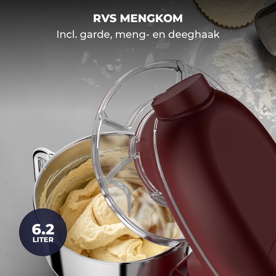 Keukenmachine met pastamaker - Keukenrobot deegmaker - Zelf verse pasta maken - Krachtige 2000W motor - 62L mengkom - Rood — afbeelding 5