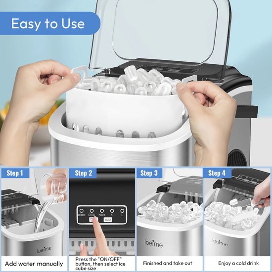 NordHaus Draagbare Mini IJsmachine - Volautomatische IJsblokjesmaker - Professionele Bullet IJsmachine - 12 kg per 24 uur - 1,2 L Zilver — afbeelding 2