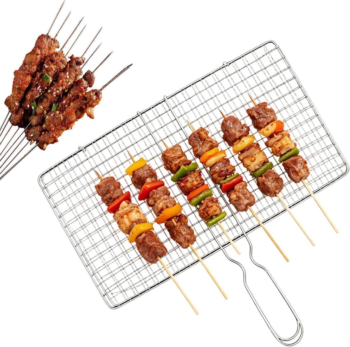 Grillmand Roestvrij Staal Barbecue Mand Groenten Grillen Anti-aanbak Gaas 34 x 35 cm Meerkleurig