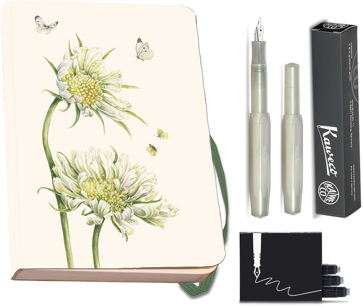 Kaweco - Bekking & Blitz - Schrijfwarenset - NOTEBOOK KLEIN 9,5X15 harde kaft groen - Vulpen Light Green Breed - Met doosje vullingen