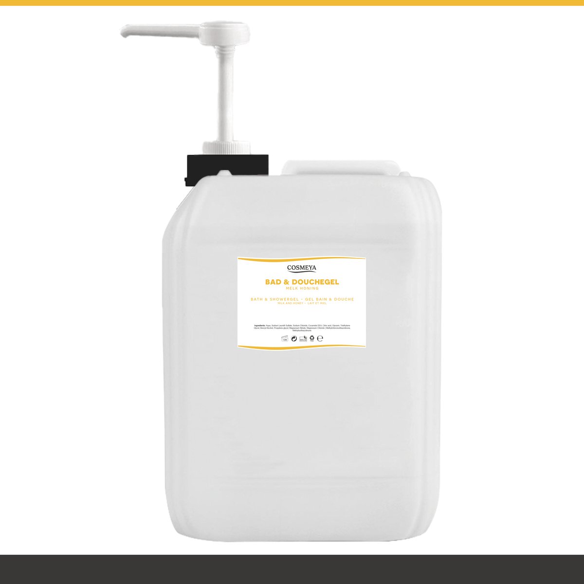 Bad & Douchegel - Melk Honing - Wit - 5 Liter - Met Pomp - Jerrycan - Navulling - Navullen - Mannen - Heren - Dames - Vrouw - Shower gel - Showergel - Douche gel - Shampoo - Jerrycans - Body wash - Gel douche - Grootverpakking - Douchgel