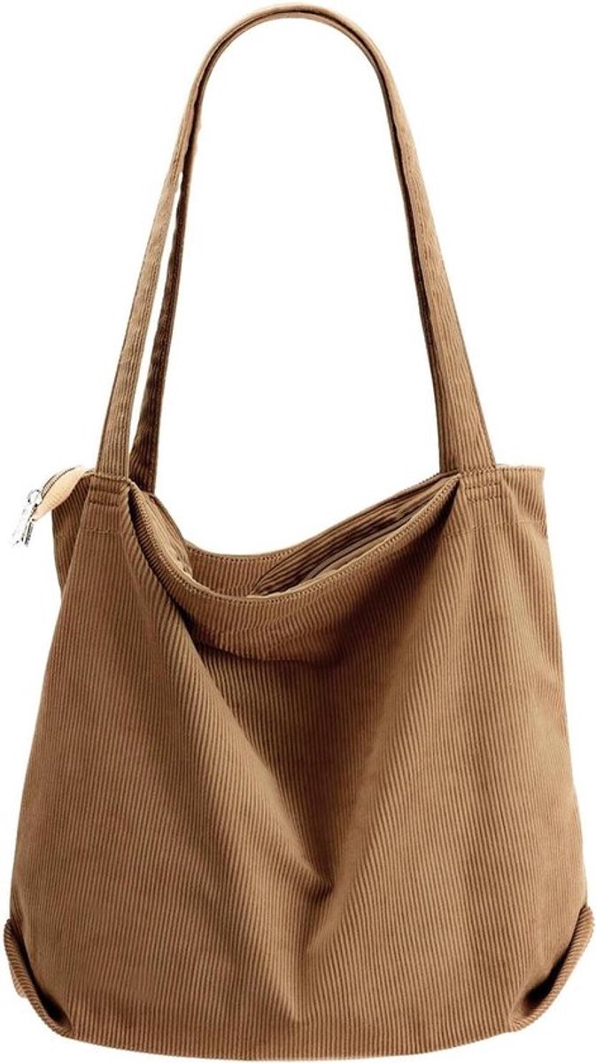 Allecto Plus - Corduroy handtas voor dames - grote schoudertas met ritssluiting