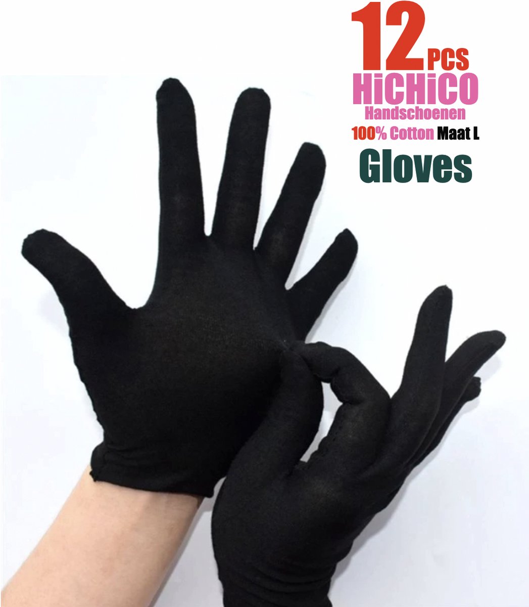 Katoenen handschoenen Zwart L - 12Stuks/6Paar Beschermende Handschoenen - Gezondheidszorg - Ziekenhuis - Beauty Center - Kapper - Salon Spa Tattoo – Jewelry - Eczeem - Allergie - Handcrème - Juweliers - Munt handschoen