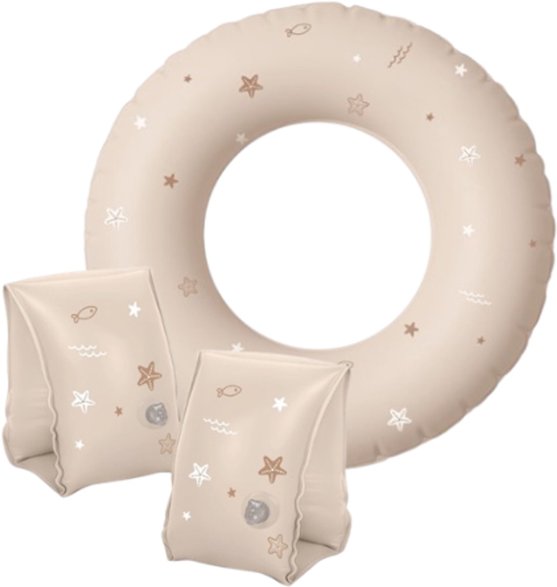 Sipo - Zwemaccessoiresset - Zwembandjes & Zwemband - voor Kinderen 3-6 Jaar - Opblaasbare Zwemvleugels - Zwemring Kind - Zwemhulpmiddel - Geschikt voor 15-30 kg - Zwemaccessoires voor Peuters - PVC - Beige