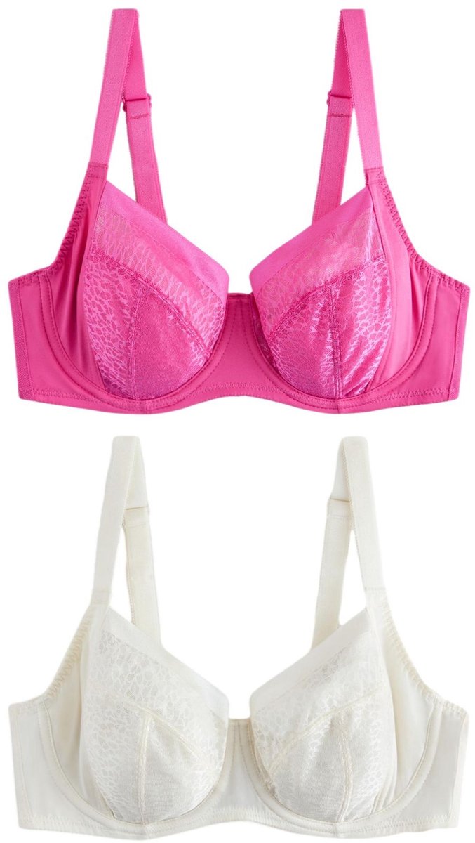 Next Dames - DD+ set van 2 balkonbeha's met beugels en zijsteun, niet gewatteerd, met mesh en dierenprint - Roze Pink/Cream