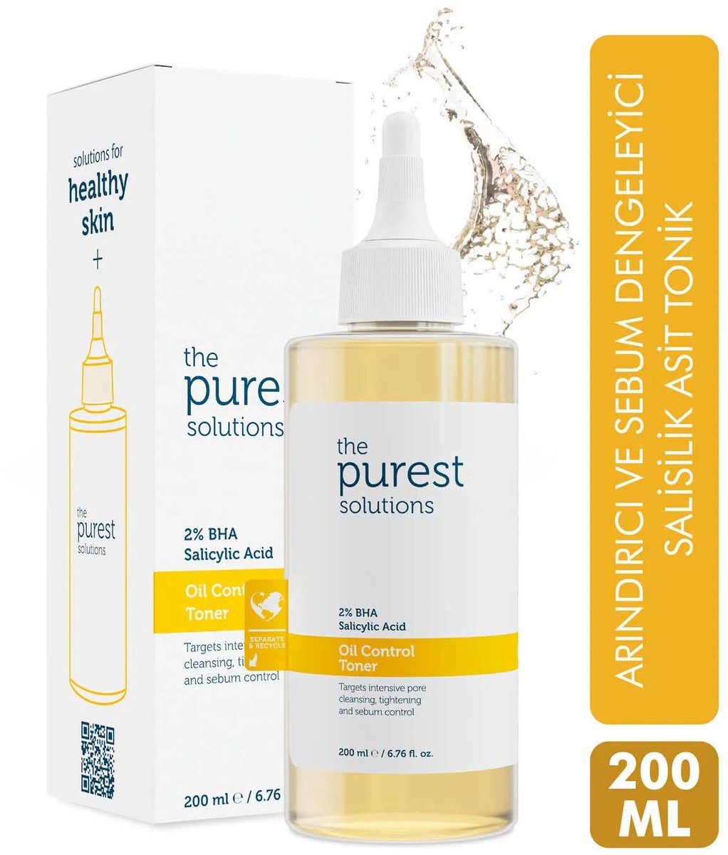 The Purest Solutions - Tonic - Anti-acne en mee-eter - Poriënvernauwende 2% BHA Salicylzuur - Olie Controle Toner - Vette - Gecombineerde & Acnehuid 200 ml