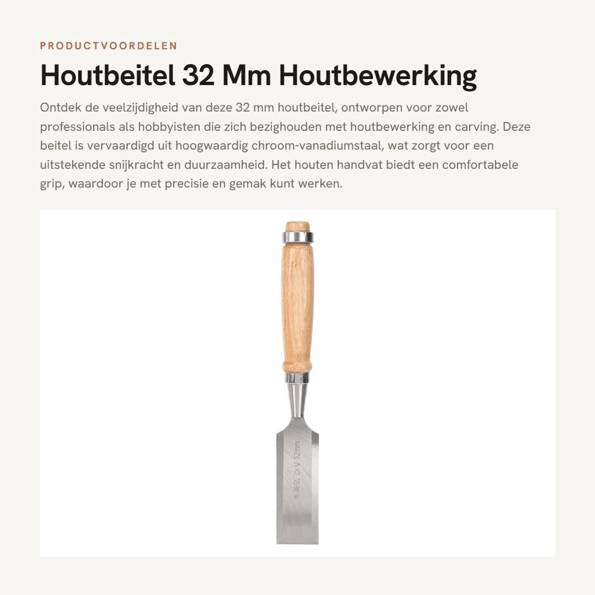 Dailygoods- Houtbeitel 32 Mm - Chroom-vanadium Staal - Houten Handvat - Houtbewerkingsgereedschap - Professioneel Gebruik - Inclusief Beschermhoes - Beitel