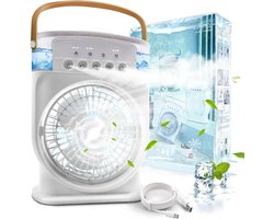 Mobiele airconditioning, stil, 4-in-1, luchtkoeler, mini met accu, mobiele airconditioning, zonder afvoerslang, draagbare airconditioning met verdampingskoeling, ventilator, type C met timer (wit)