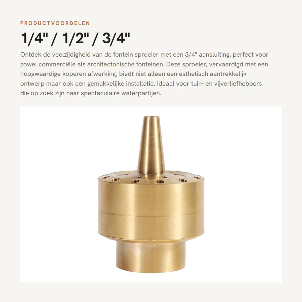 Dailygoods- Sproeier Hoofd - Koperen Watermondstuk - 1/4"/1/2"/3/4" Verbindingsgrootte - Poreuze Verstrooiing - Voor Tuin/Vijver - Handige Installatie - Fonteinsproeier