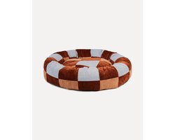 DOGGUO® Donut Hondenmand - S 50x50 cm - Orthopedisch Hondenkussen - Honden Kussen voor Hond & Katten - Zachte Hondenbed met Rand - Wasbare Hoes - Memory Foam - Dog Bed - Coussin Chien - Brown Beige Blue