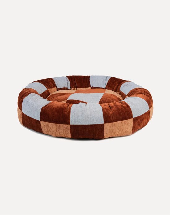 DOGGUO® Donut Hondenmand - S 50x50 cm - Orthopedisch Hondenkussen - Honden Kussen voor Hond & Katten - Zachte Hondenbed met Rand - Wasbare Hoes - Memory Foam - Dog Bed - Coussin Chien - Brown Beige Blue
