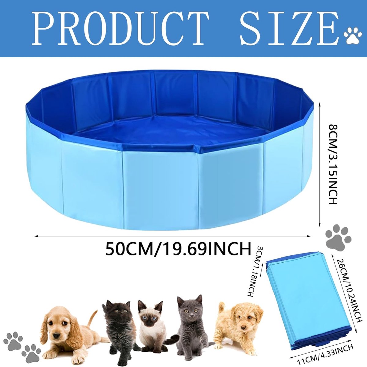 SnelShoppen - Vouwbare Cat Pool & Dog Pool - Mini Zwemvijver voor Katten en Honden - 50 x 8 cm - Dikke PVC - Ideaal voor Zomer, Tuin, Camping
