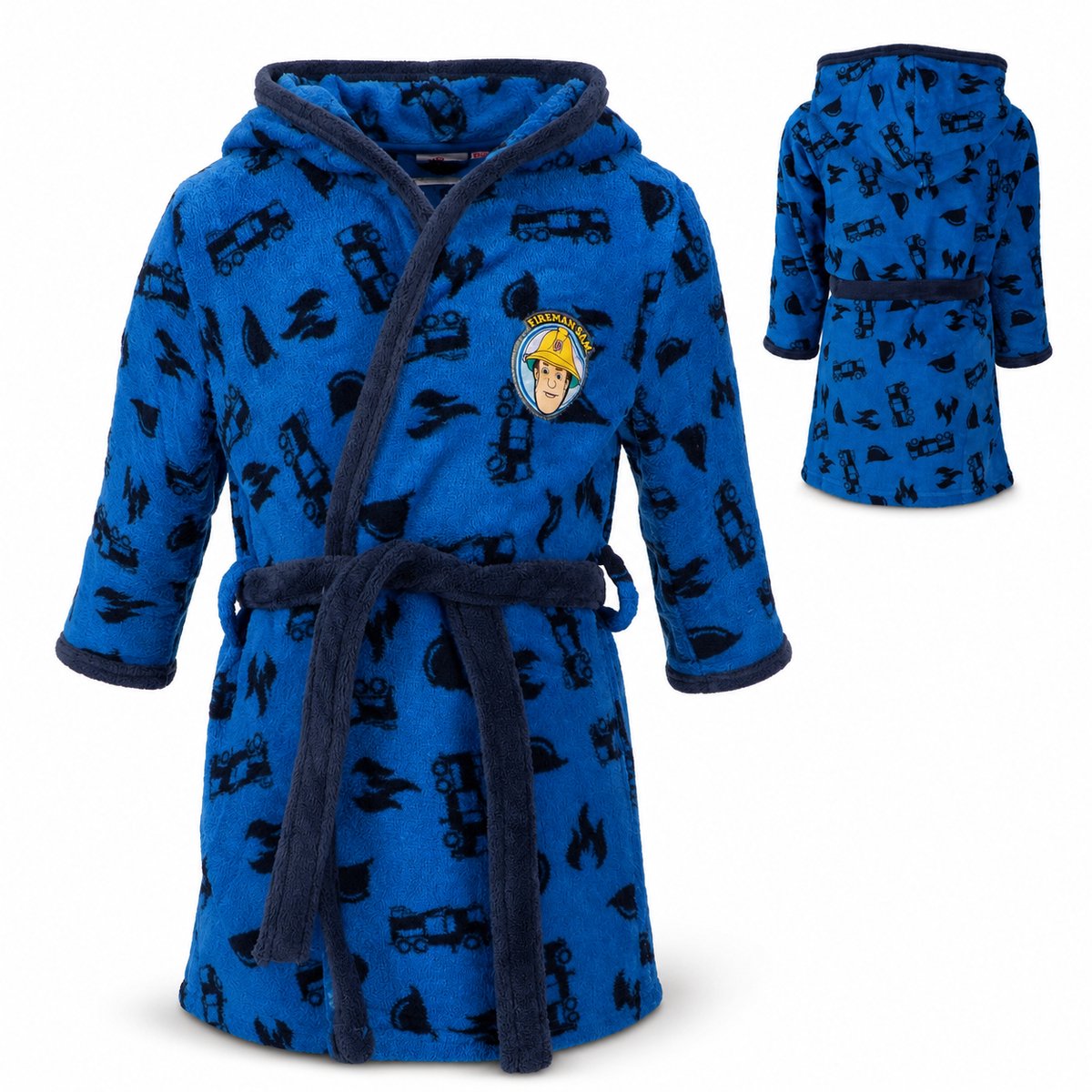 Brandweerman Sam kinderbadjas – Badjas voor jongens met capuchon – Maat 110/116 - Blauw