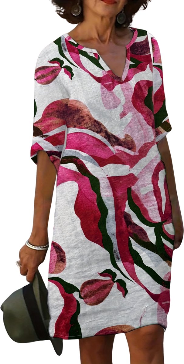 Currero Zomerjurk Dames Zomerjurken Volwassenen Vrouwen Midi Jurk Ibiza Stijl Sundress Dress A XL Rozerood