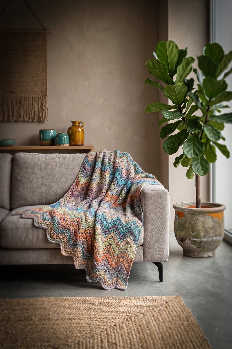 Corneeltje Wol - Haakpakket Plaid ZigZag Boho - Haken - Woondeken - DIY Haakpakket - DIY