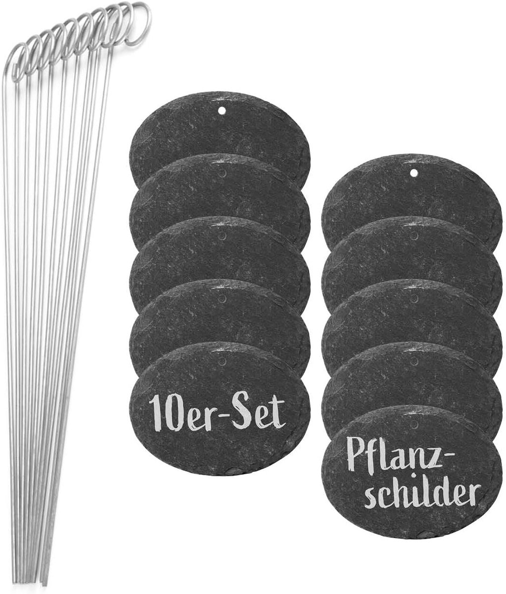 Hoberg Leisteen Plant Labels - Set van 10 - Weerbestendig, Herbruikbaar - Individuele etikettering van planten, kruiden & bloemen - Met stalen grondpinnen - Afmetingen 9 x 7 x 0,5 cm - Ovaal
