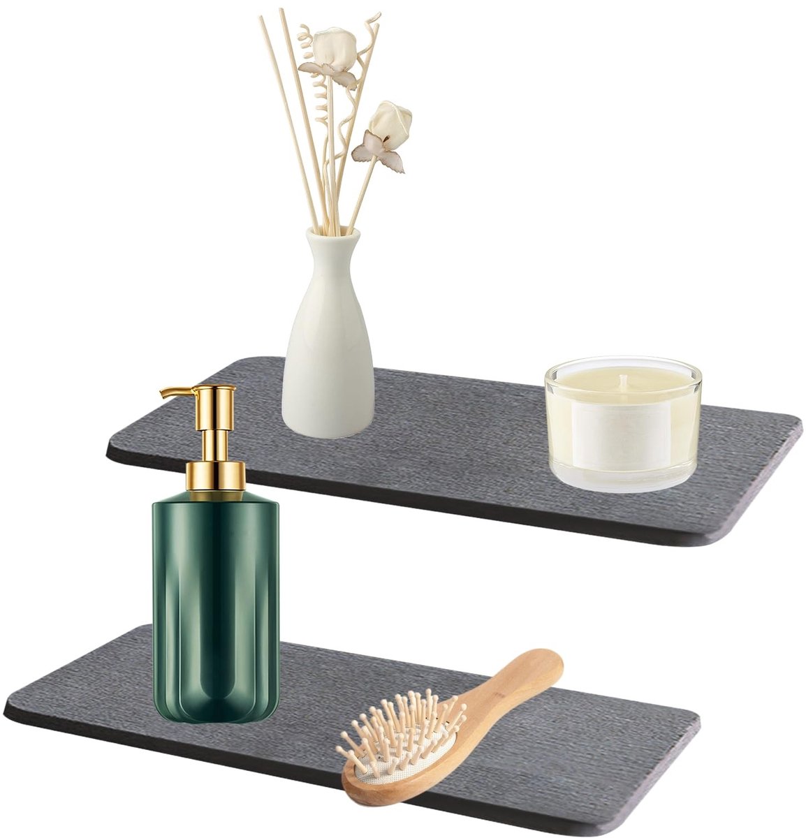 Dailygoods - Set van 2 waterabsorberende stenen dienblad voor gootsteen, gootsteenorganizer, onmiddellijke sneldrogende mat voor aanrecht, antislip diatomeeënaarde onderzetter