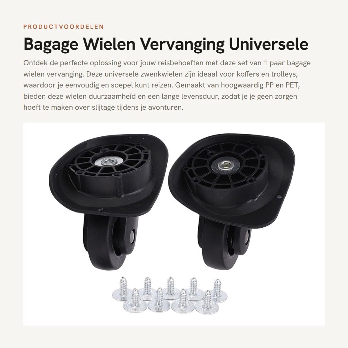 Dailygoods- Bagagewielen Vervangset - Universele Zwenkwielen - Kofferwielen - Trolleywielen - Duurzaam Materiaal - Eenvoudig te Installeren
