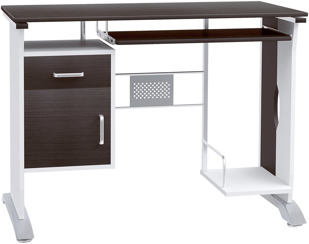 Design computerbureau - 100 x 52 x 75 cm - bruin-zwart en wit