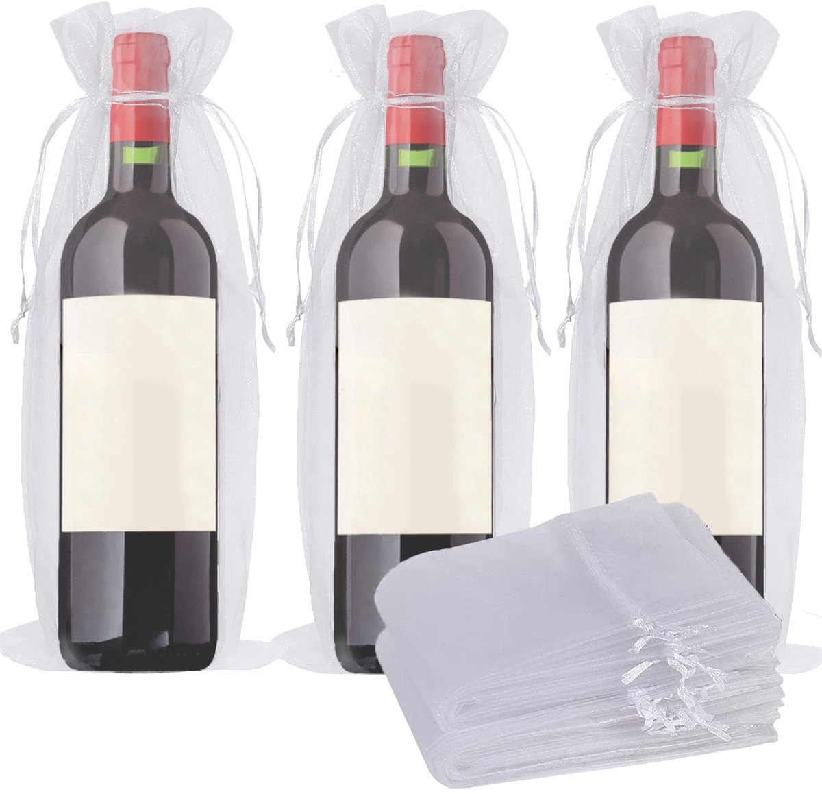 Solidchoice - Set van 20 Organza Wijnflessen Giftbags met Touwsluiting