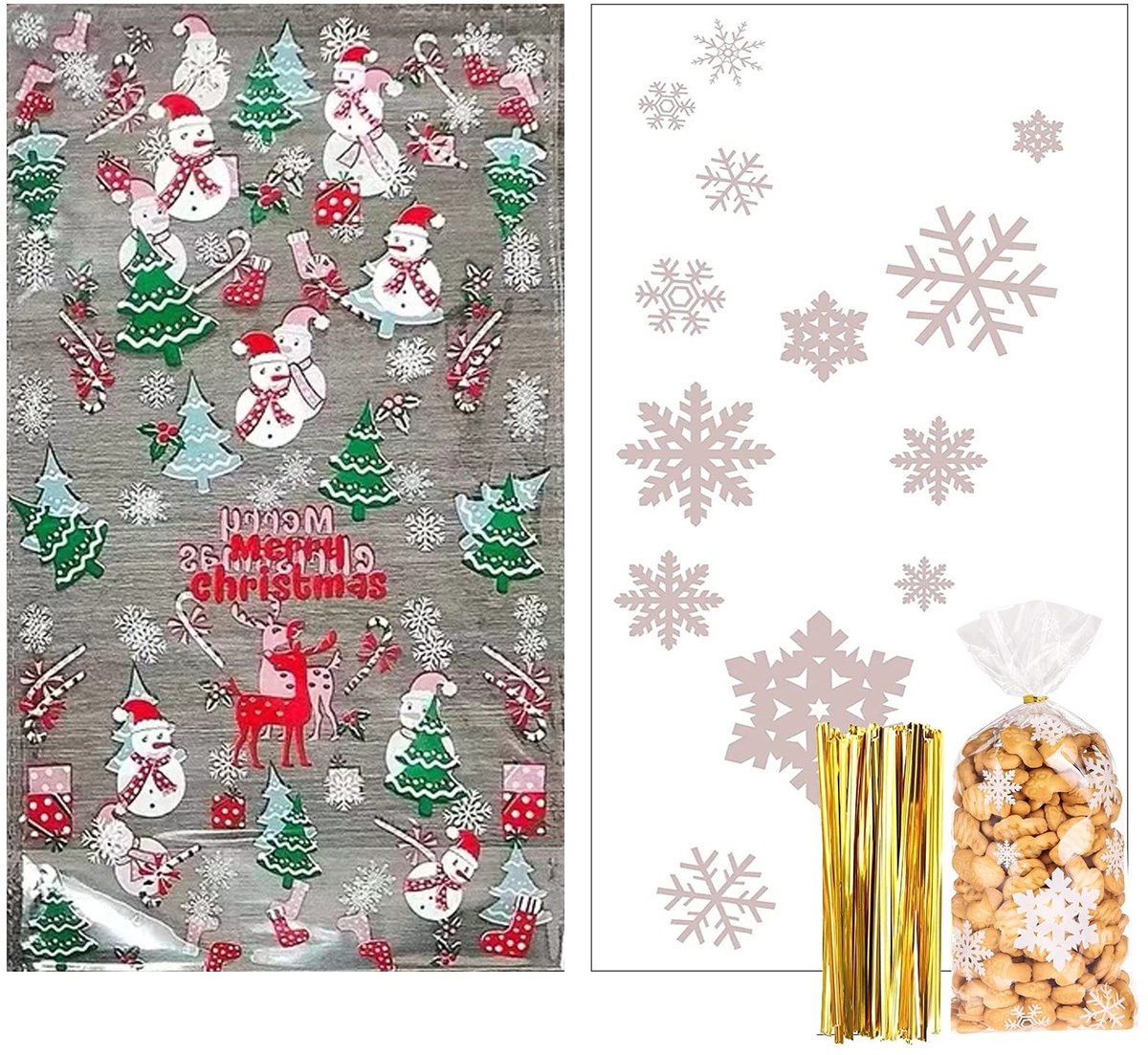 Solidchoice - Set van 100 Kerst Cellofaan Zakjes met Ties