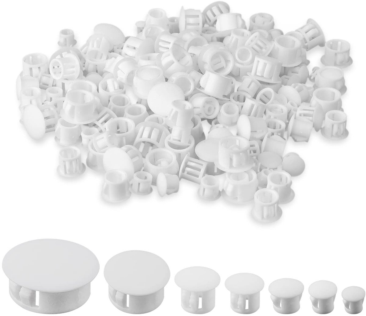 Kastgatpluggen in 7 maten, plastic afdekkapjes voor schroeven, meubelgatplug voor vergrendelingsgatbuismeubels - set van 300 - wit