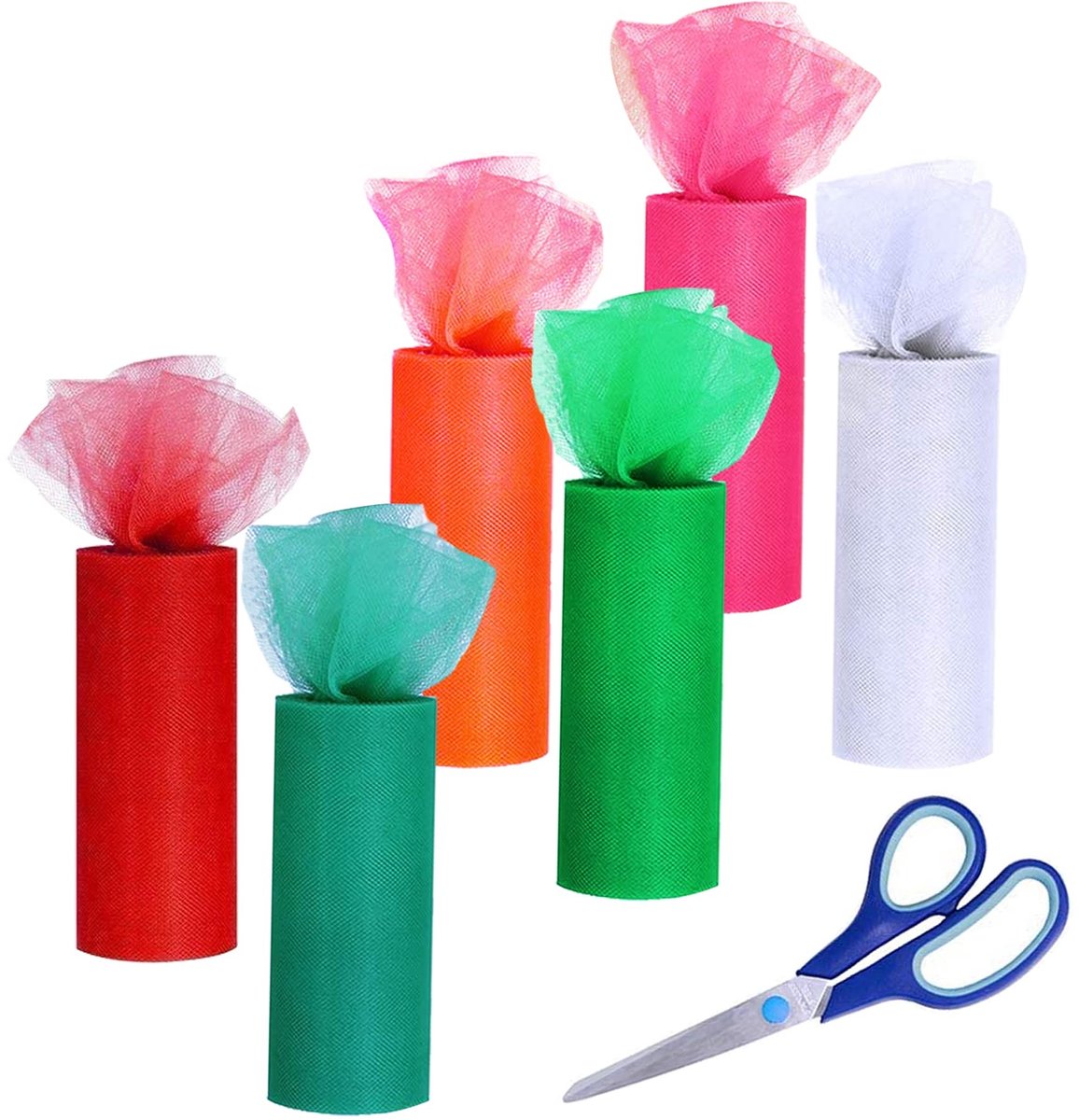 Solidchoice - Set van 6 Tulle Rollen in Diverse Kleuren voor Feestdecoratie