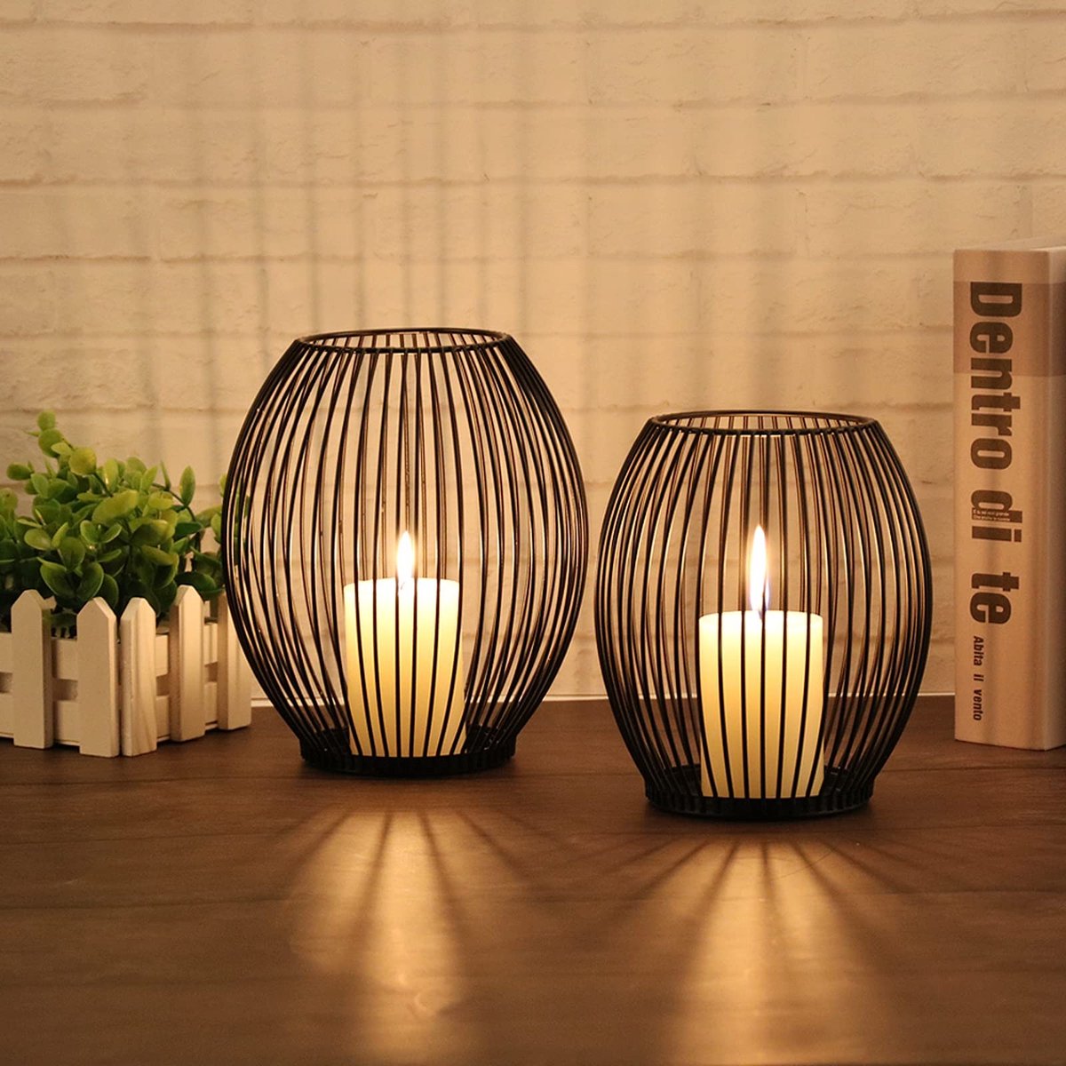 Solidchoice - Candlestick Decoratie Set van 2 - Ovalen Kaarsenhouders Zwart