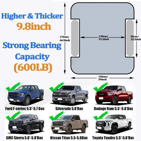 Opblaasbare Luchtmatras voor Pickup Truck Bed 5.5 - 5.8ft - 16.4ft Luchtpomp Slag - Comfortabel Campingbed voor Laadbak - Ideaal voor Outdoor Avonturen, Truck Camping en Filmavonden Buiten — afbeelding 4